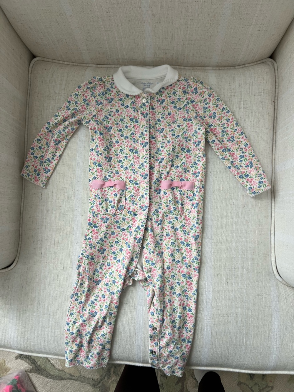 Ralph Lauren Girls' Floral Pink Pocket One-Piece Romper
